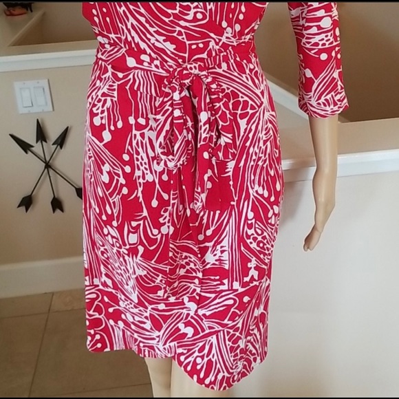 Vintage 80’s Marciano Red & White Wrap Dress - Picture 4 of 12